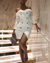 Solid Double Breasted Slit Blazer Dress Mssaz Desses