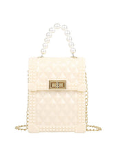 Solid Rhombus Lattice Faux Pearl Chain Shoulder Bag Mssza