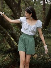 Solid Rolled Hem Elastic Waist Romantic Shorts Mssza