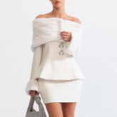 Spliced Diamonds Slash Collar Top High Waist Skirt Two Piece Set Mssza