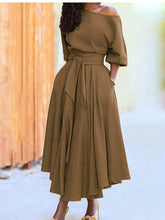 Diagonal Collar Boho Lace Up Elegant Dress Mssaz Desses