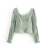 Square Collar Cotton Loose Crop Top Blouses Mssza