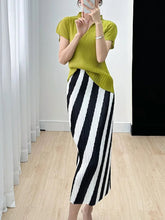 Straight Split High Waisted Printed Striped Solid Elegant Mid Length Skirts Mssza