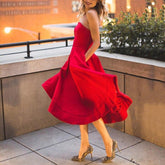 Strapless red a line midi dress off shoulder pleated dress Mssaz Desses