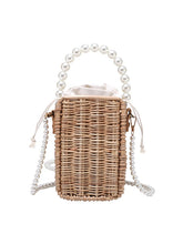 Straw Weave Faux-Pearl Handle Shoulder Bag Mssza