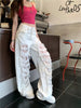 Streetwear High Waist Lace Splicing Wide-leg Ripped Straight-leg Pants Mssza