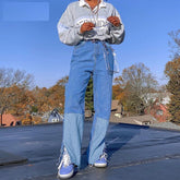 Streetwear Split Straight Leg Jeans Pockets Cargo Pants Mssza