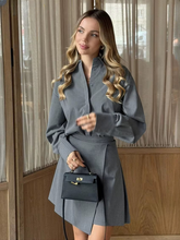 Elegant Long Sleeve Shirt With High Waist Mini Skirt 2 Piece Sets Mssza