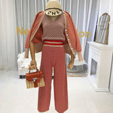 Striped Cardigan Suspender Vest Broad-legged Pants Mssza