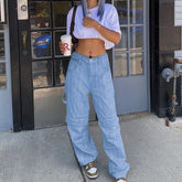 Striped Printed High Waist Baggy Pocket Cargo Pants Mssza
