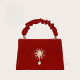 Suede Clutch Bag With Pearl Vintage Red Box Shape Top Handle Small Brand Luxury Woman Bag Mssza