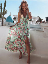 Chiffon V-neck Sleeveless Print Maxi Dress Mssaz Desses