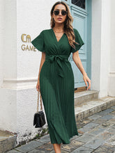 Butterfly Sleeve Pleated High Waist Vintage Dress Mssaz Desses