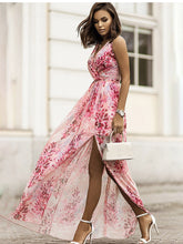 Chiffon Print Boho V-neck Sleeveless Holiday Party Dress Mssaz Desses