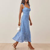 Elegant Ruffle Hem Floral Chiffon Midi Dress Neck Strap Tie Slip Dress Mssaz Desses