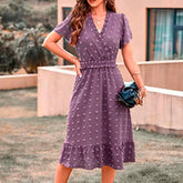 Dot Short Sleeve V Neck Midi Boho Dress Mssaz Desses