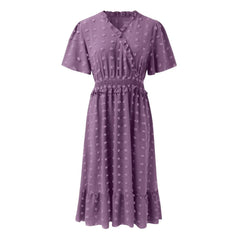 Dot Short Sleeve V Neck Midi Boho Dress Mssaz Desses