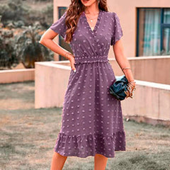Dot Short Sleeve V Neck Midi Boho Dress Mssaz Desses