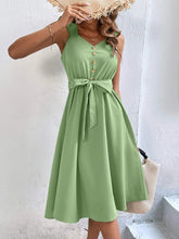 On Sale Clearance Sleeveless V-Neck Button Solid Sun Casual Sweet Holiday Party Beach Midi Dress Mssaz Desses