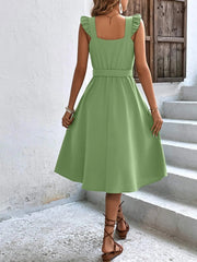 On Sale Clearance Sleeveless V-Neck Button Solid Sun Casual Sweet Holiday Party Beach Midi Dress Mssaz Desses