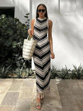 Knitted Tassel Striped Bohemian Stylish Maxi Dress Mssaz Desses