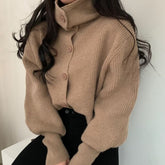 Sweater Turtleneck Single Breasted Cardigan Lapel Long Sleeve Knit Tops Mssza