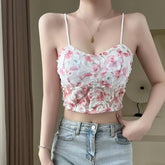 Sweet Floral Corset Vest Beach Style Sleeveless Lace Blouse Mssza