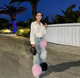 Tassels Colorful Flower Denim Straight High Waist Baggy Wide Leg Pants Mssza