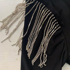 Tassels Detail Designed Plunge Dress V Neck Long Sleeve Bodycon Dress Winter Solid Tight Waist Party Dresses Mssaz Desses