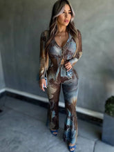 Tie Dye Print Full Sleeve Single Breasted Shirts Tops and Flare Pants Two 2 Piece Set Mssza