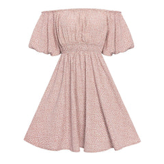 Plead Backless Short Off Shoulder Printed Waist Petite Beach Boho Dress Mssaz Desses