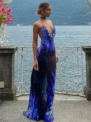 Contrast Sheer See-Through Slim Holiday Beach Party Halter Casual Dress Mssaz Desses