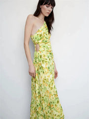 Female Dress Gown Pleated One-Shoulder Sleeveless Party Solid Maxi Casual Dress Mssaz Desses
