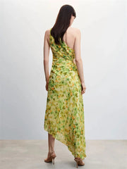 Female Dress Gown Pleated One-Shoulder Sleeveless Party Solid Maxi Casual Dress Mssaz Desses
