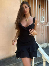 Ruffled Strapless V-neck Stitching Solid Color High Waist Party Slin Casual Dress Mssaz Desses