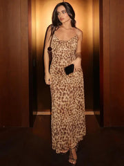 Leopard Print Long Sleeveless Lace Up Streetwear Casual Dress Mssaz Desses