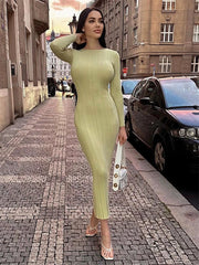 Sleeve Slim Knit High Waist Elegant Party Skinny Casual Dress Mssaz Desses