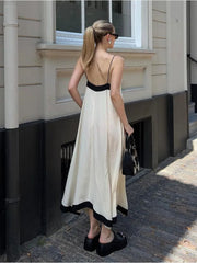 Patchwork Backless Halter V-Neck Elegant Gown Ladies Slim Casual Dress Mssaz Desses