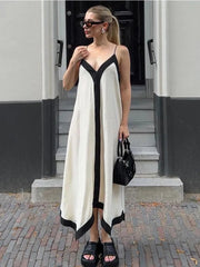 Patchwork Backless Halter V-Neck Elegant Gown Ladies Slim Casual Dress Mssaz Desses