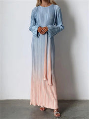Gradient Lace Up New Sleeved Loose Pullover High Waist Party Casual Dress Mssaz Desses
