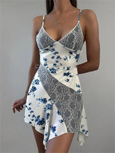 Printed Lace V-Neck Halter Dresses For Backless Patchwork High Waist Split Spaghetti Party Casual Dress Mssaz Desses