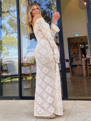 Sleeve Backless Hollow Out Holiday Beach Outfits V-Neck Pullover Casual Dress Mssaz Desses