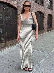 Knit Backless Scoop Neck Sleeveless Slim Elegant Party Spaghetti Holiday Beach Casual Dress Mssaz Desses