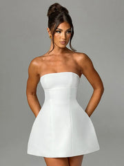 White Patchwork Bandeau Backless Slim Party Gown Elegant New Casual Dress Mssaz Desses