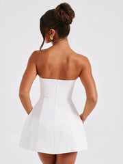 White Patchwork Bandeau Backless Slim Party Gown Elegant New Casual Dress Mssaz Desses
