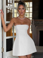 White Patchwork Bandeau Backless Slim Party Gown Elegant New Casual Dress Mssaz Desses