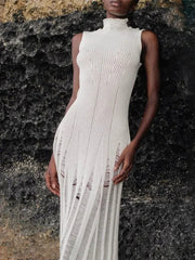 Knit Maxi Female Hollow Out Sleeveless Knitwear Elegant Pullover Casual Dress Mssaz Desses