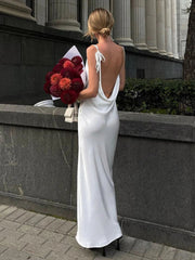 High Silt Spaghetti Strap Chain Long V Neck Sleeveless Lace Up Backless Loose Evening Club Party Casual Dress Mssaz Desses