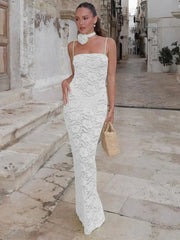 Printed See-Through Female Backless High Waist Elegant Halter Bandage Spaghetti Casual Dress Mssaz Desses