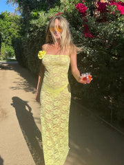 Printed See-Through Female Backless High Waist Elegant Halter Bandage Spaghetti Casual Dress Mssaz Desses